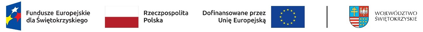 Logotypy Fundusze Europejskie dla Świętokrzyskiego, Rzeczpospolita Polska, Dofinansowane przez Unię Europejską, Województwo Świętokrzyskie